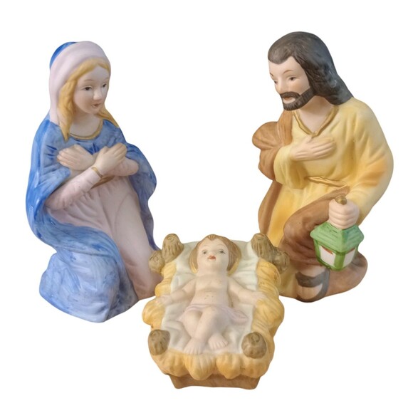 Nativity Scene Holy Family 3 Pc Porcelain Set Jesus Mary Joseph Christmas Decor - Picture 1 of 3